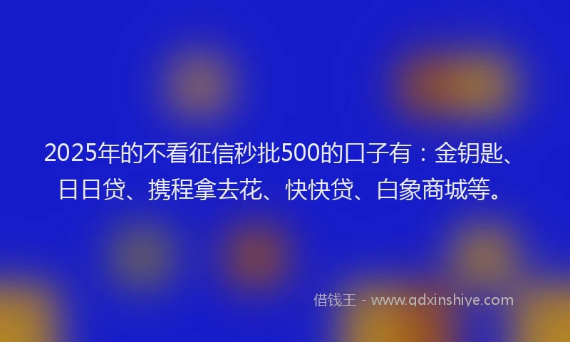 2025年的不看征信秒批500的口子有：金钥匙、日日贷、携程拿去花、快快贷、白象商城等。