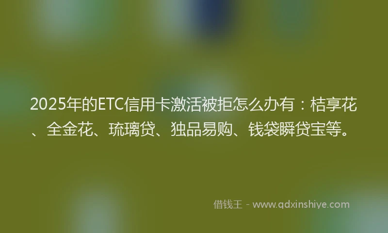 2025年的ETC信用卡激活被拒怎么办有：桔享花、全金花、琉璃贷、独品易购、钱袋瞬贷宝等。