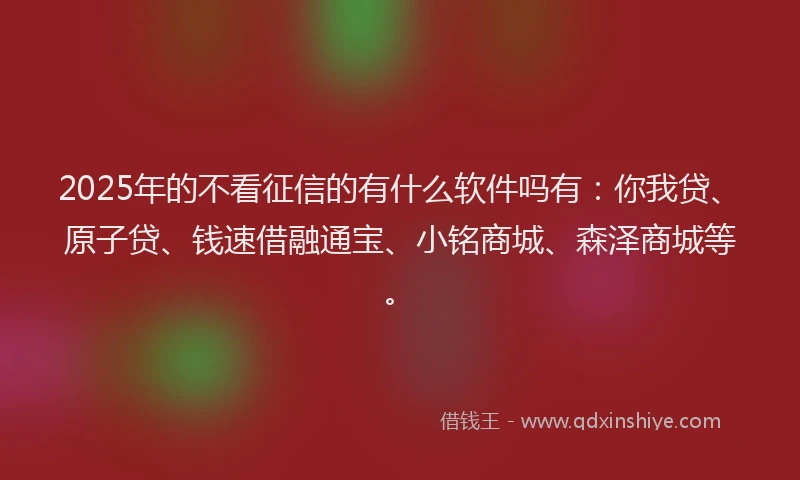 2025年的不看征信的有什么软件吗有：你我贷、原子贷、钱速借融通宝、小铭商城、森泽商城等。