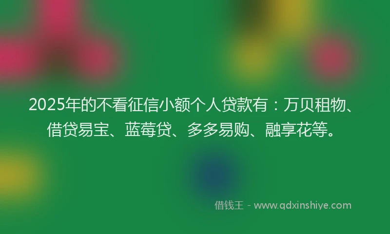 2025年的不看征信小额个人贷款有：万贝租物、借贷易宝、蓝莓贷、多多易购、融享花等。
