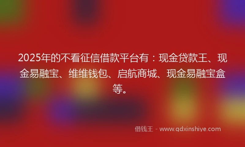 2025年的不看征信借款平台有：现金贷款王、现金易融宝、维维钱包、启航商城、现金易融宝盒等。