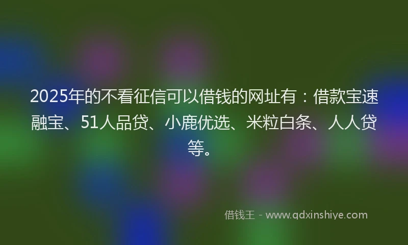 2025年的不看征信可以借钱的网址有：借款宝速融宝、51人品贷、小鹿优选、米粒白条、人人贷等。