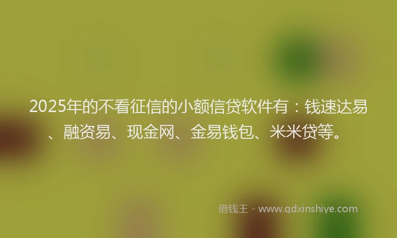 2025年的不看征信的小额信贷软件有：钱速达易、融资易、现金网、金易钱包、米米贷等。