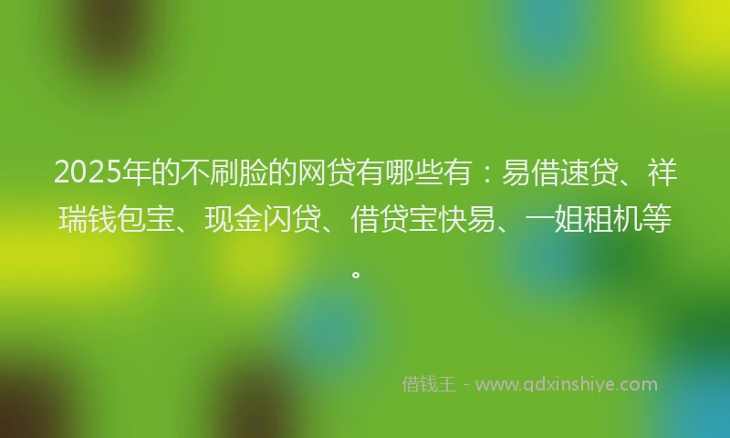 2025年的不刷脸的网贷有哪些有：易借速贷、祥瑞钱包宝、现金闪贷、借贷宝快易、一姐租机等。