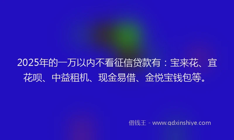2025年的一万以内不看征信贷款有：宝来花、宜花呗、中益租机、现金易借、金悦宝钱包等。