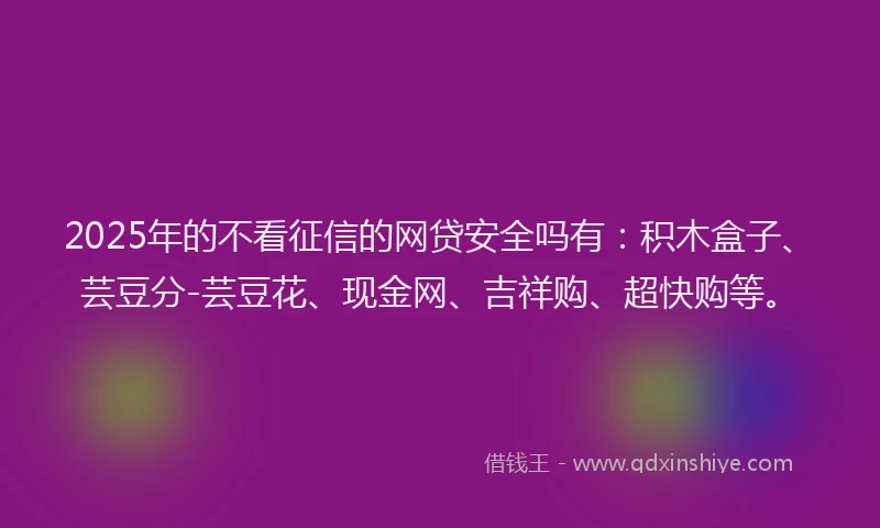 2025年的不看征信的网贷安全吗有：积木盒子、芸豆分-芸豆花、现金网、吉祥购、超快购等。