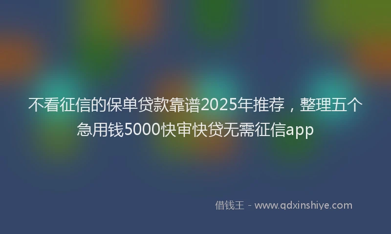 不看征信的保单贷款靠谱2025年推荐，整理五个急用钱5000快审快贷无需征信app