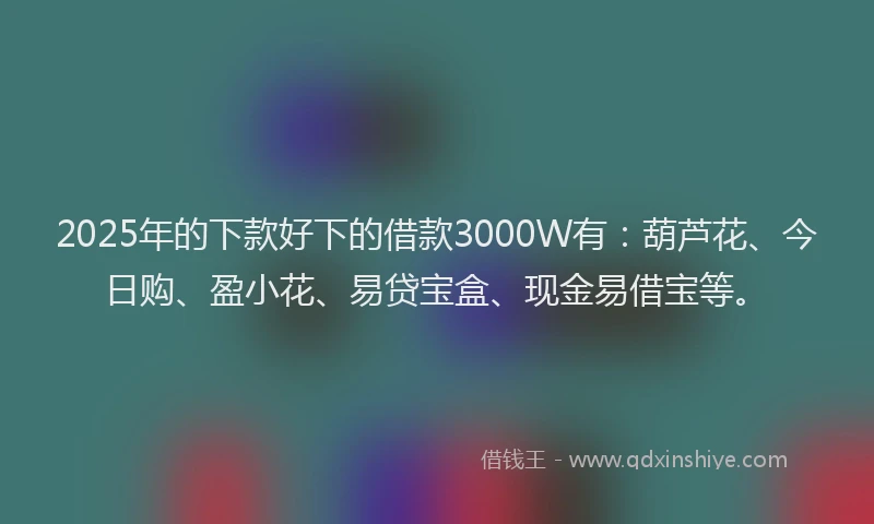 2025年的下款好下的借款3000W有：葫芦花、今日购、盈小花、易贷宝盒、现金易借宝等。