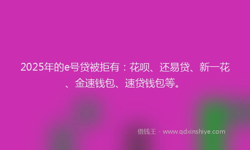 2025年的e号贷被拒有：花呗、还易贷、新一花、金速钱包、速贷钱包等。
