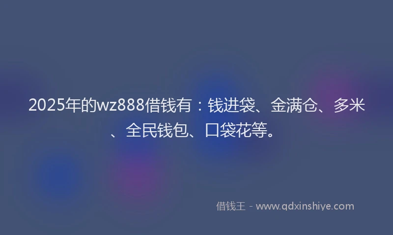 2025年的wz888借钱有：钱进袋、金满仓、多米、全民钱包、口袋花等。