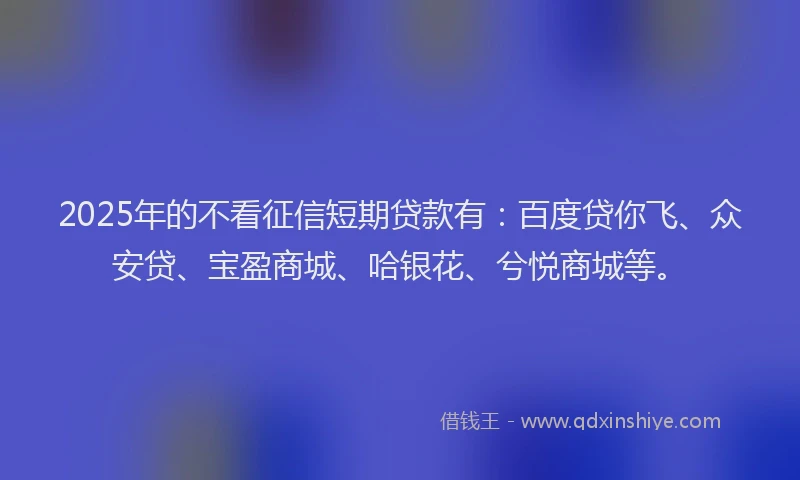 2025年的不看征信短期贷款有：百度贷你飞、众安贷、宝盈商城、哈银花、兮悦商城等。