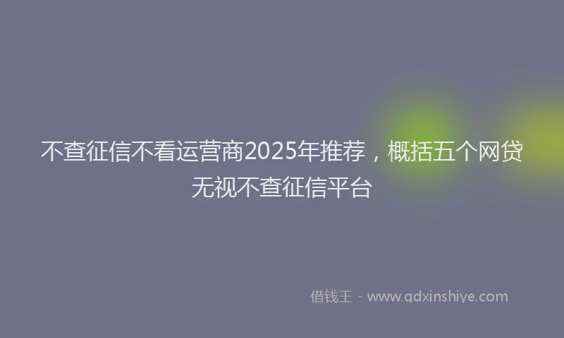 不查征信不看运营商2025年推荐，概括五个网贷无视不查征信平台