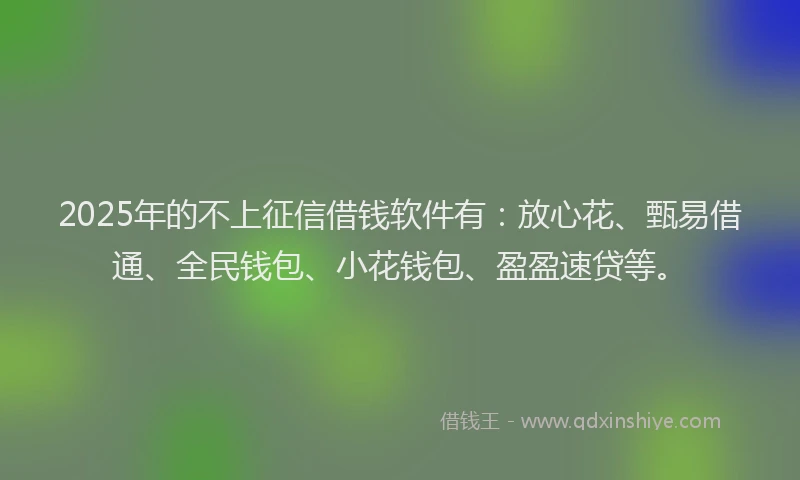 2025年的不上征信借钱软件有：放心花、甄易借通、全民钱包、小花钱包、盈盈速贷等。