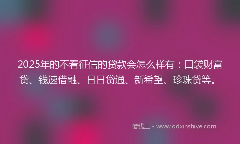 2025年的不看征信的贷款会怎么样有：口袋财富贷、钱速借融、日日贷通、新希望、珍珠贷等。