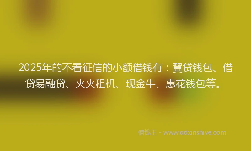 2025年的不看征信的小额借钱有：翼贷钱包、借贷易融贷、火火租机、现金牛、惠花钱包等。