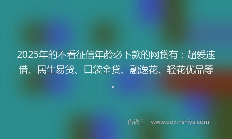 2025年的不看征信年龄必下款的网贷有：超爱速借、民生易贷、口袋金贷、融逸花、轻花优品等。