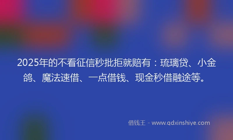 2025年的不看征信秒批拒就赔有：琉璃贷、小金鸽、魔法速借、一点借钱、现金秒借融途等。
