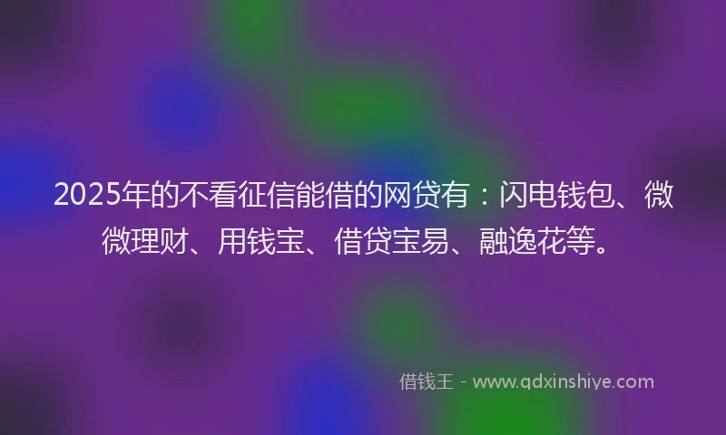 2025年的不看征信能借的网贷有：闪电钱包、微微理财、用钱宝、借贷宝易、融逸花等。