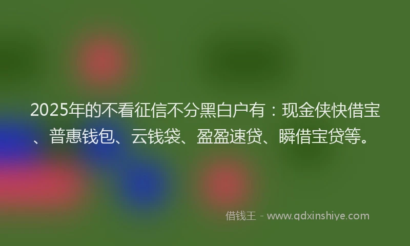 2025年的不看征信不分黑白户有：现金侠快借宝、普惠钱包、云钱袋、盈盈速贷、瞬借宝贷等。