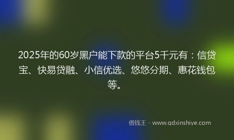 2025年的60岁黑户能下款的平台5千元有：信贷宝、快易贷融、小信优选、悠悠分期、惠花钱包等。