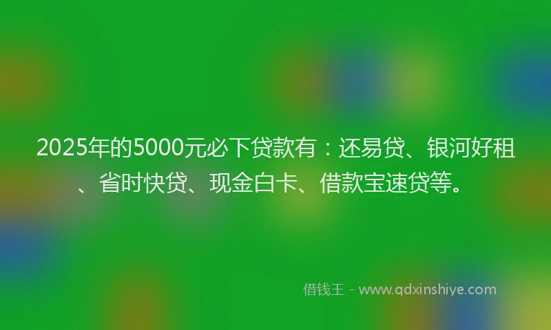 2025年的5000元必下贷款有：还易贷、银河好租、省时快贷、现金白卡、借款宝速贷等。