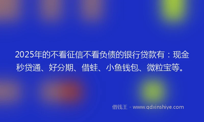 2025年的不看征信不看负债的银行贷款有：现金秒贷通、好分期、借蛙、小鱼钱包、微粒宝等。