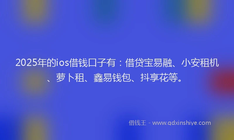 2025年的ios借钱口子有：借贷宝易融、小安租机、萝卜租、鑫易钱包、抖享花等。