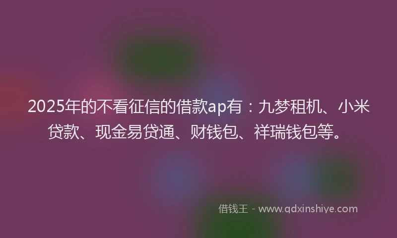 2025年的不看征信的借款ap有：九梦租机、小米贷款、现金易贷通、财钱包、祥瑞钱包等。