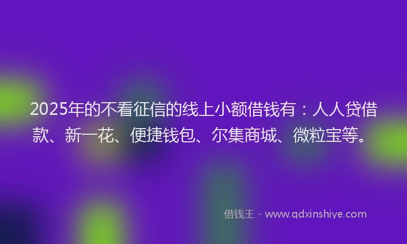 2025年的不看征信的线上小额借钱有：人人贷借款、新一花、便捷钱包、尔集商城、微粒宝等。