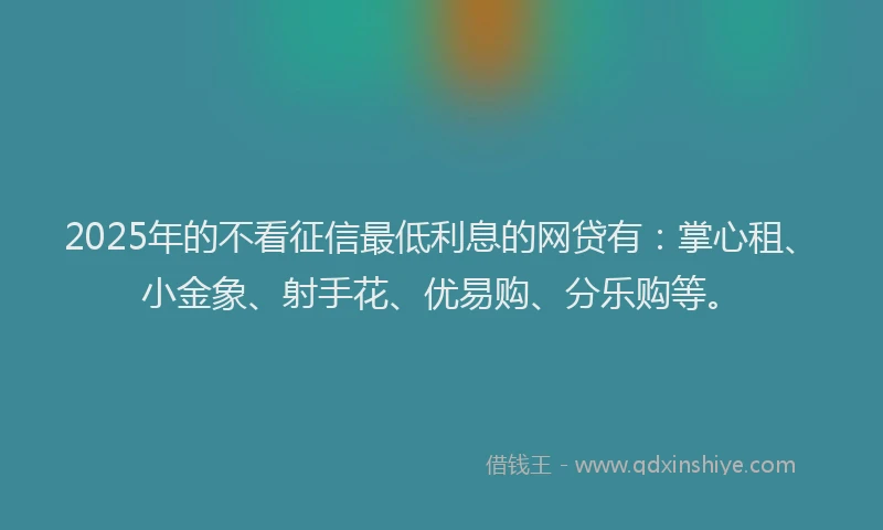 2025年的不看征信最低利息的网贷有：掌心租、小金象、射手花、优易购、分乐购等。