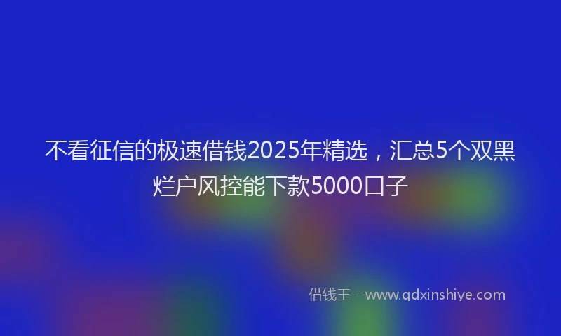 不看征信的极速借钱2025年精选，汇总5个双黑烂户风控能下款5000口子