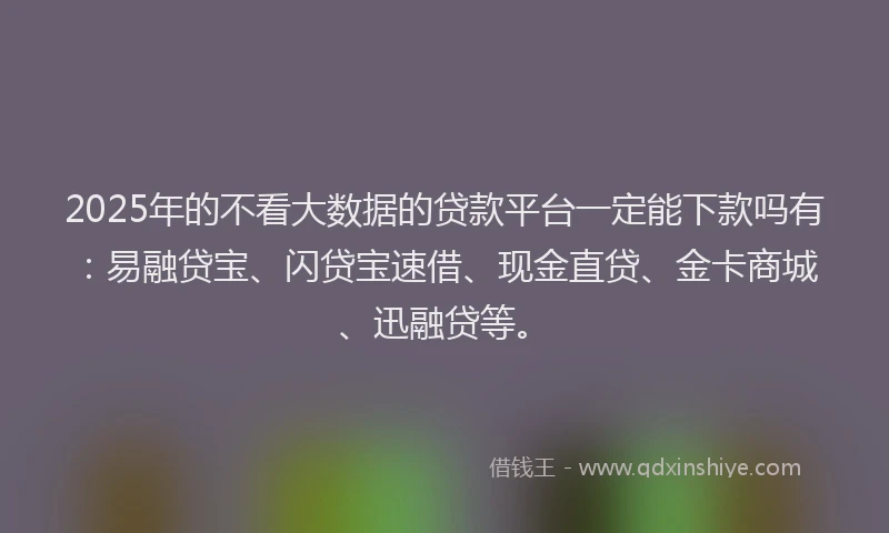 2025年的不看大数据的贷款平台一定能下款吗有：易融贷宝、闪贷宝速借、现金直贷、金卡商城、迅融贷等。