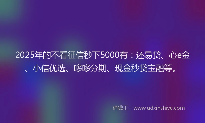 2025年的不看征信秒下5000有：还易贷、心e金、小信优选、哆哆分期、现金秒贷宝融等。