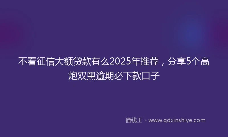 不看征信大额贷款有么2025年推荐，分享5个高炮双黑逾期必下款口子