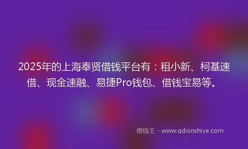 2025年的上海奉贤借钱平台有：租小新、柯基速借、现金速融、易捷Pro钱包、借钱宝易等。