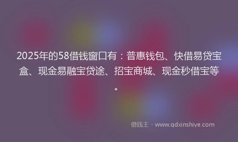 2025年的58借钱窗口有：普惠钱包、快借易贷宝盒、现金易融宝贷途、招宝商城、现金秒借宝等。