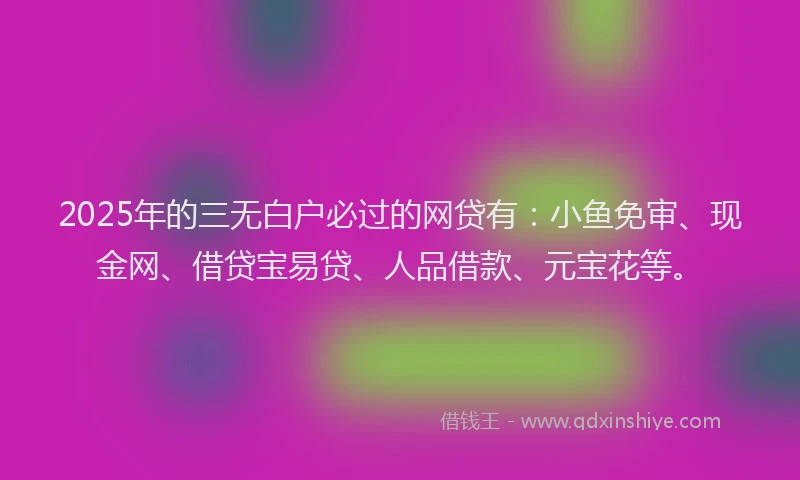 2025年的三无白户必过的网贷有：小鱼免审、现金网、借贷宝易贷、人品借款、元宝花等。