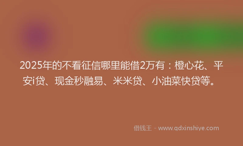 2025年的不看征信哪里能借2万有：橙心花、平安i贷、现金秒融易、米米贷、小油菜快贷等。