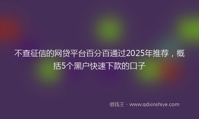 不查征信的网贷平台百分百通过2025年推荐，概括5个黑户快速下款的口子