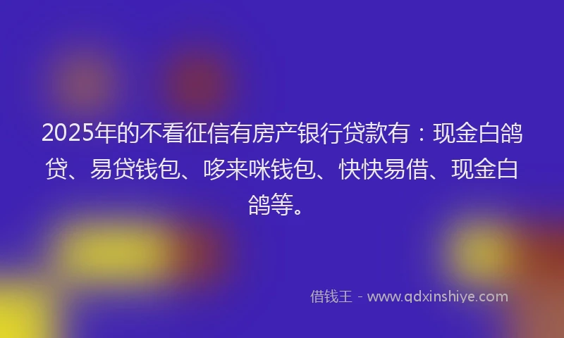 2025年的不看征信有房产银行贷款有：现金白鸽贷、易贷钱包、哆来咪钱包、快快易借、现金白鸽等。