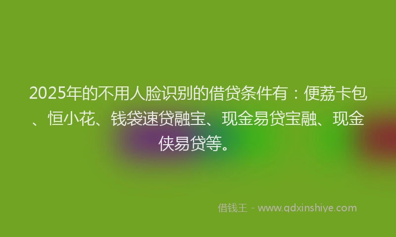 2025年的不用人脸识别的借贷条件有：便荔卡包、恒小花、钱袋速贷融宝、现金易贷宝融、现金侠易贷等。