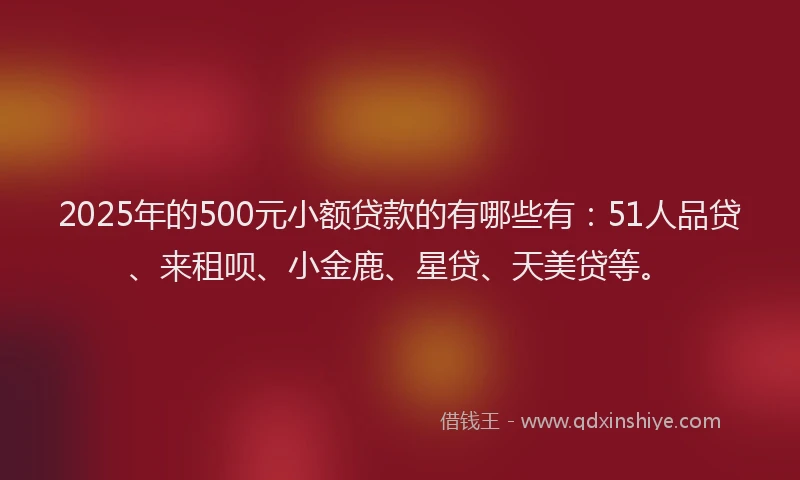 2025年的500元小额贷款的有哪些有：51人品贷、来租呗、小金鹿、星贷、天美贷等。