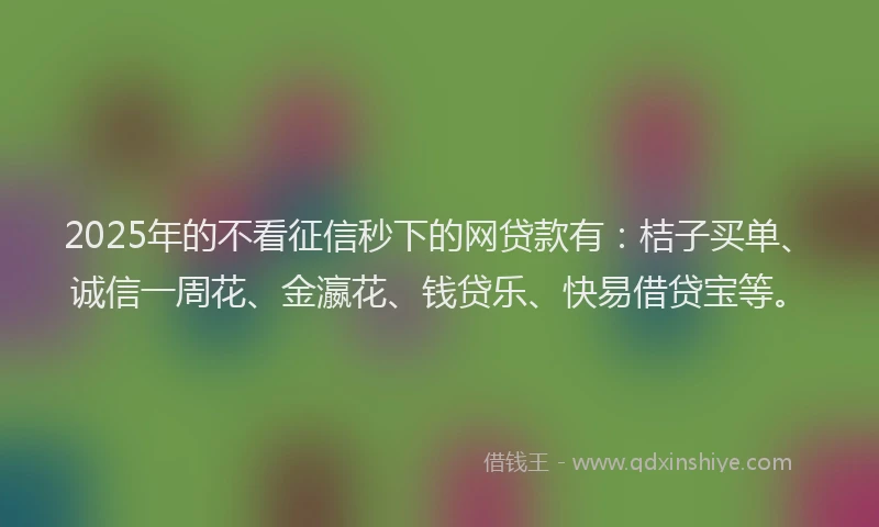 2025年的不看征信秒下的网贷款有：桔子买单、诚信一周花、金瀛花、钱贷乐、快易借贷宝等。