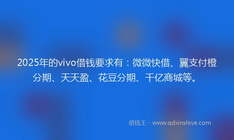 2025年的vivo借钱要求有：微微快借、翼支付橙分期、天天盈、花豆分期、千亿商城等。