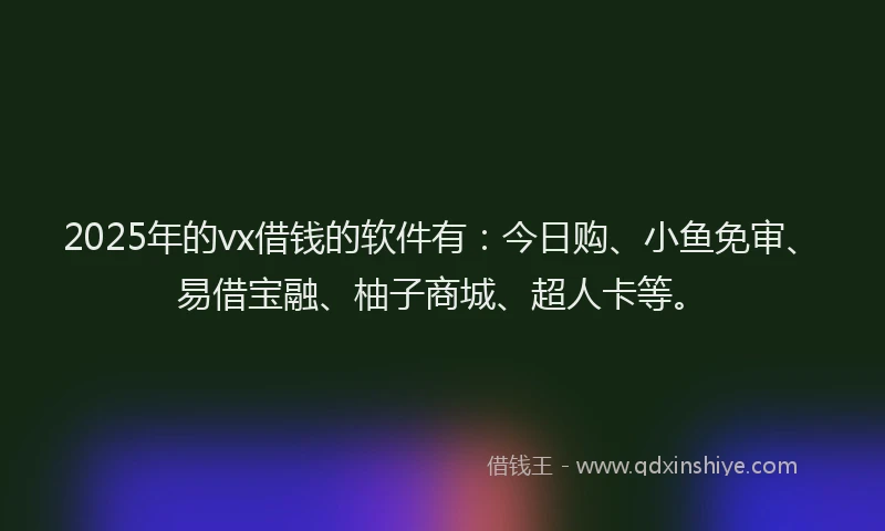 2025年的vx借钱的软件有：今日购、小鱼免审、易借宝融、柚子商城、超人卡等。