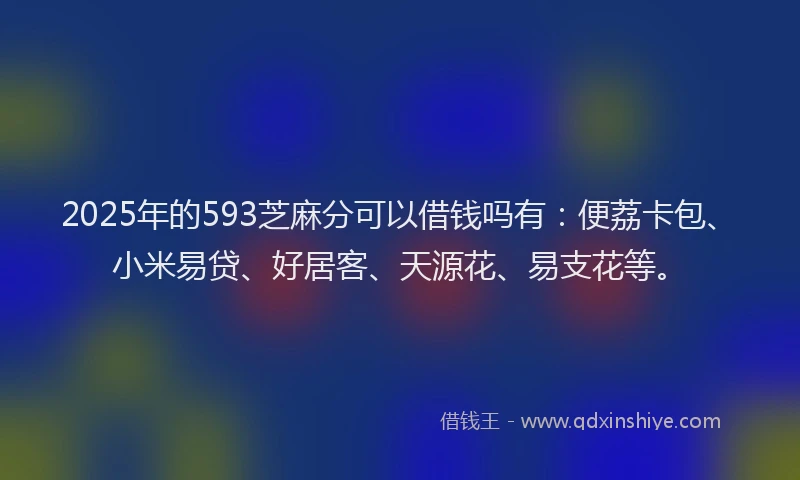 2025年的593芝麻分可以借钱吗有：便荔卡包、小米易贷、好居客、天源花、易支花等。