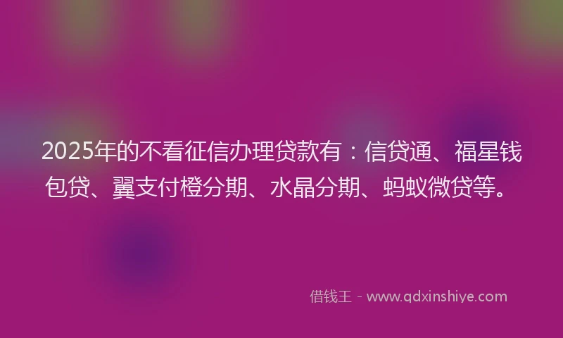 2025年的不看征信办理贷款有：信贷通、福星钱包贷、翼支付橙分期、水晶分期、蚂蚁微贷等。