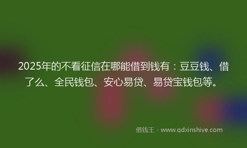 2025年的不看征信在哪能借到钱有：豆豆钱、借了么、全民钱包、安心易贷、易贷宝钱包等。