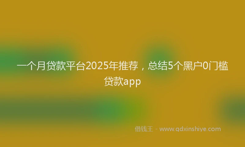 一个月贷款平台2025年推荐，总结5个黑户0门槛贷款app