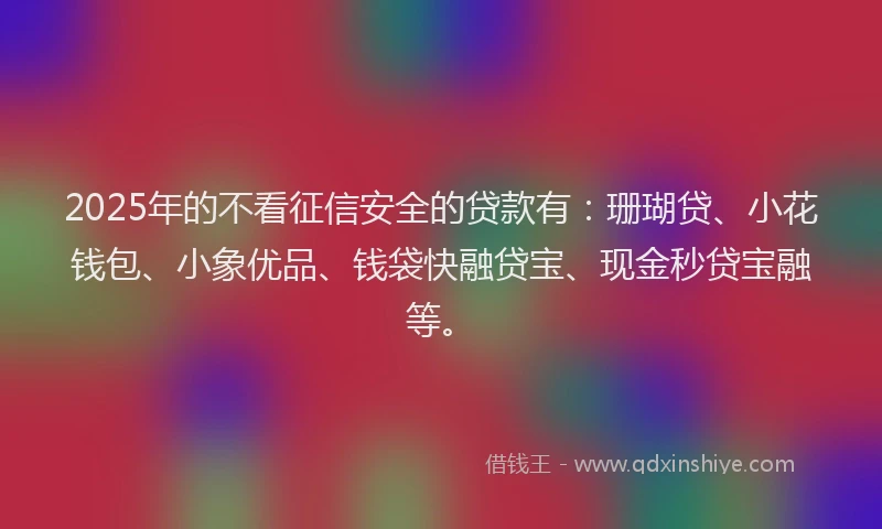 2025年的不看征信安全的贷款有：珊瑚贷、小花钱包、小象优品、钱袋快融贷宝、现金秒贷宝融等。